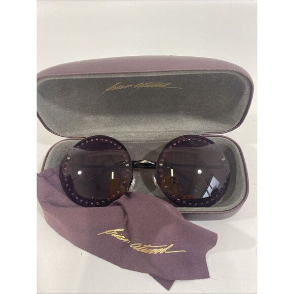 Brian Atwood Round Purple Rhinestone Sunglasses w/ Case